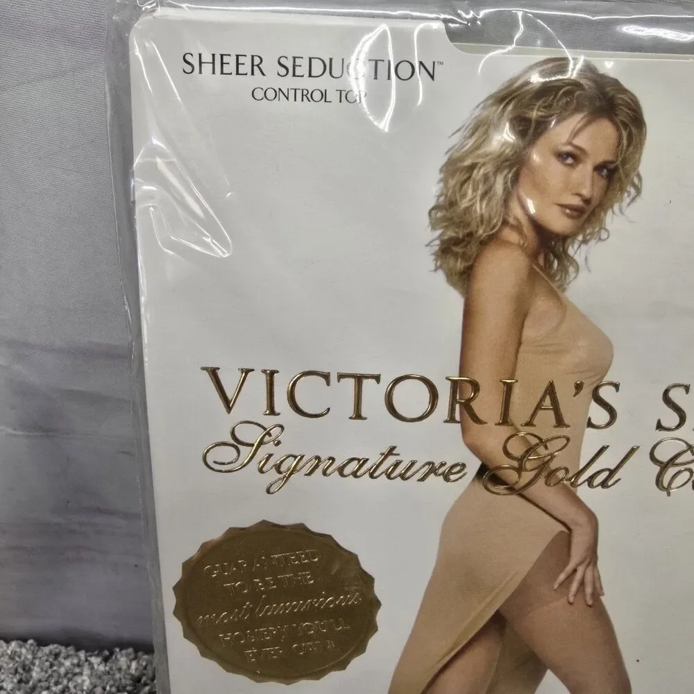 RARE Victoria's Secret Signature Gold SHEER SEDUCTION CONTROL TOP HOSIERY Small